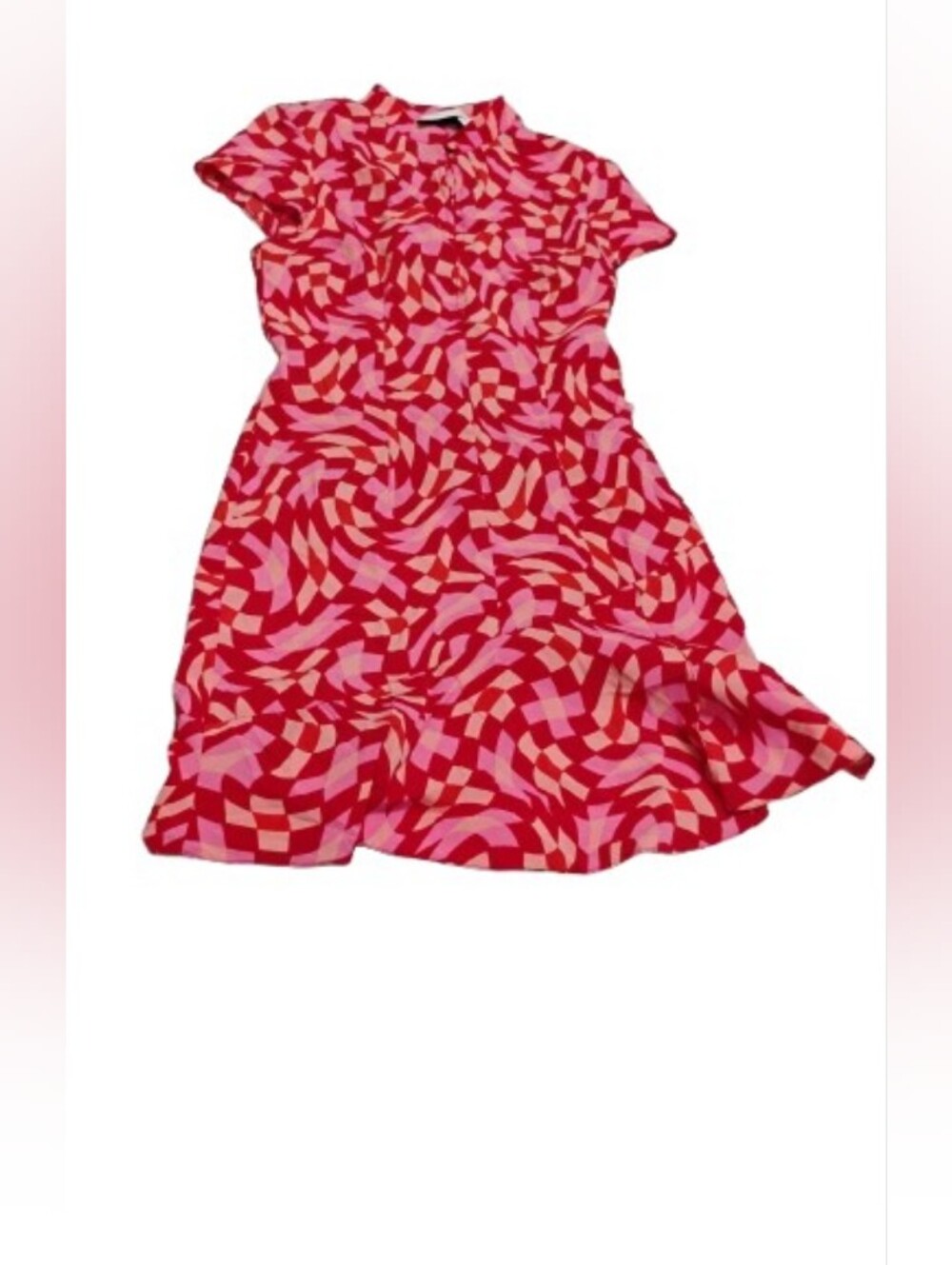 ASOS Womens Groovy Red Pink Print Mock Neck Mini Dress Sz 2 US